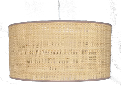 Abat-jour  cylindre diamètre 48 cm rafia bordure coloris châtaigne collé sur pvc transparent